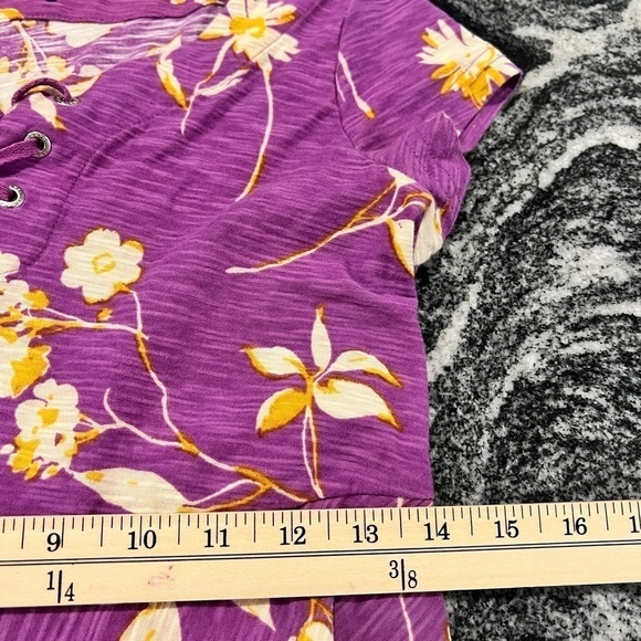 CHAPS lavender maxi with yellow floral pattern and lace up neckline dress - Picture 3 of 14